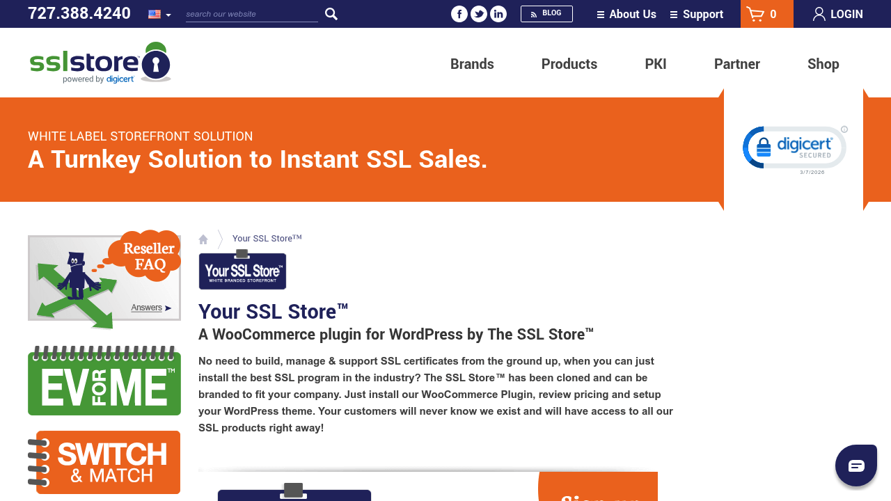 Desktop screenshot of The SSL Store web interface
