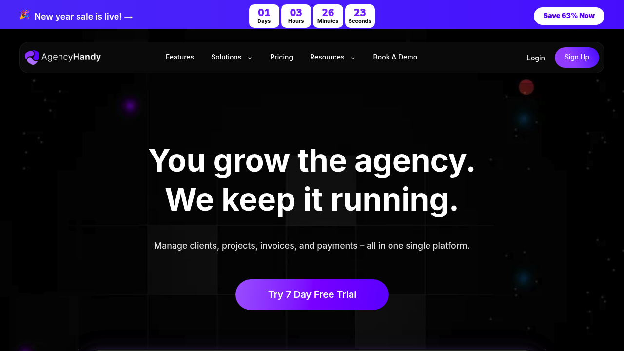 Desktop screenshot of Agency Handy web interface
