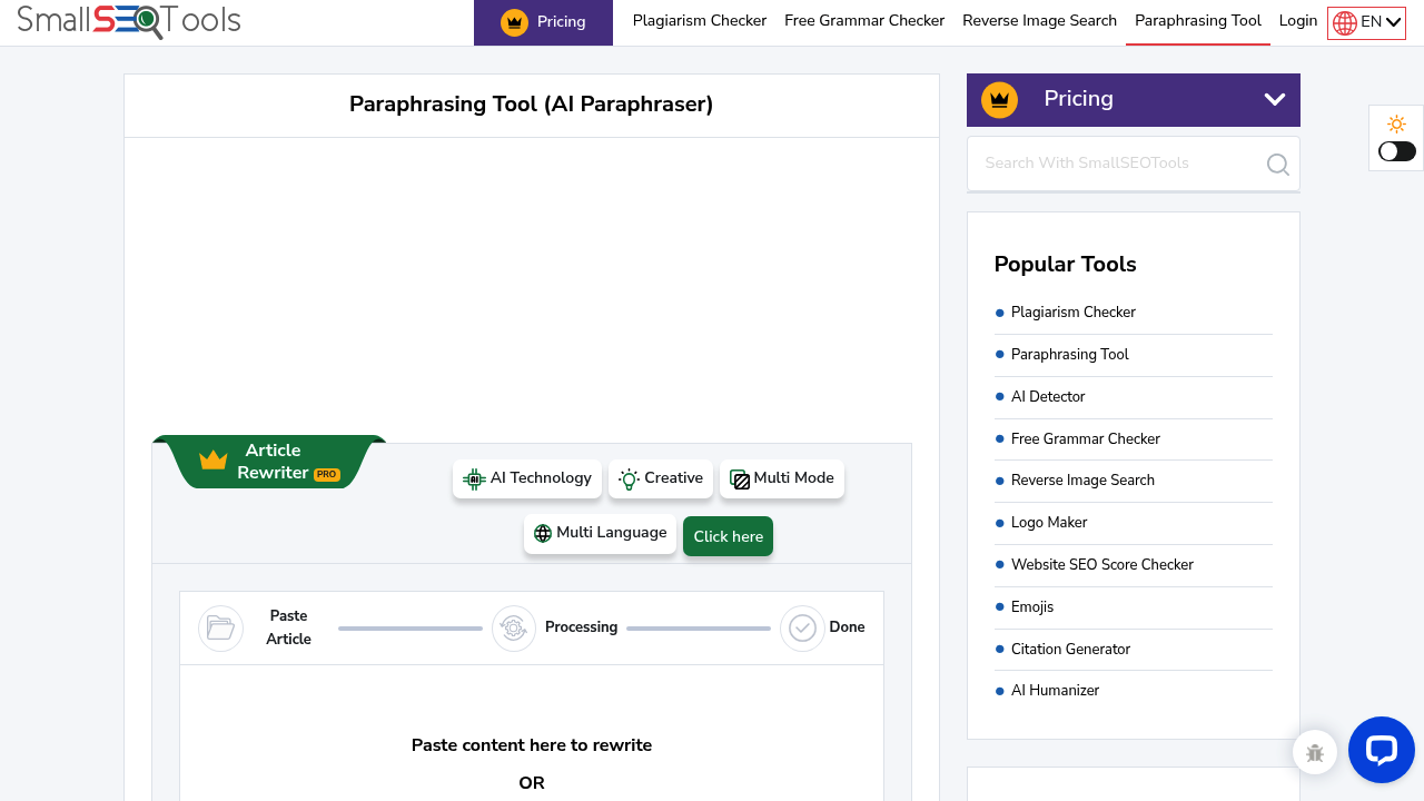 SmallSEOTools Paraphraser