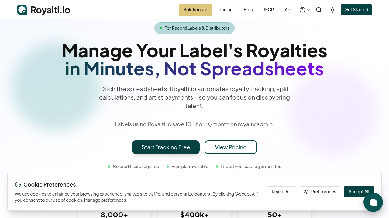 Desktop screenshot of Royalti.io web interface