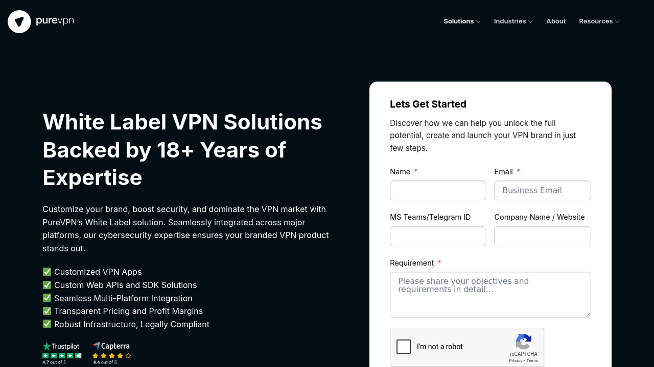 Desktop screenshot of PureVPN software interface