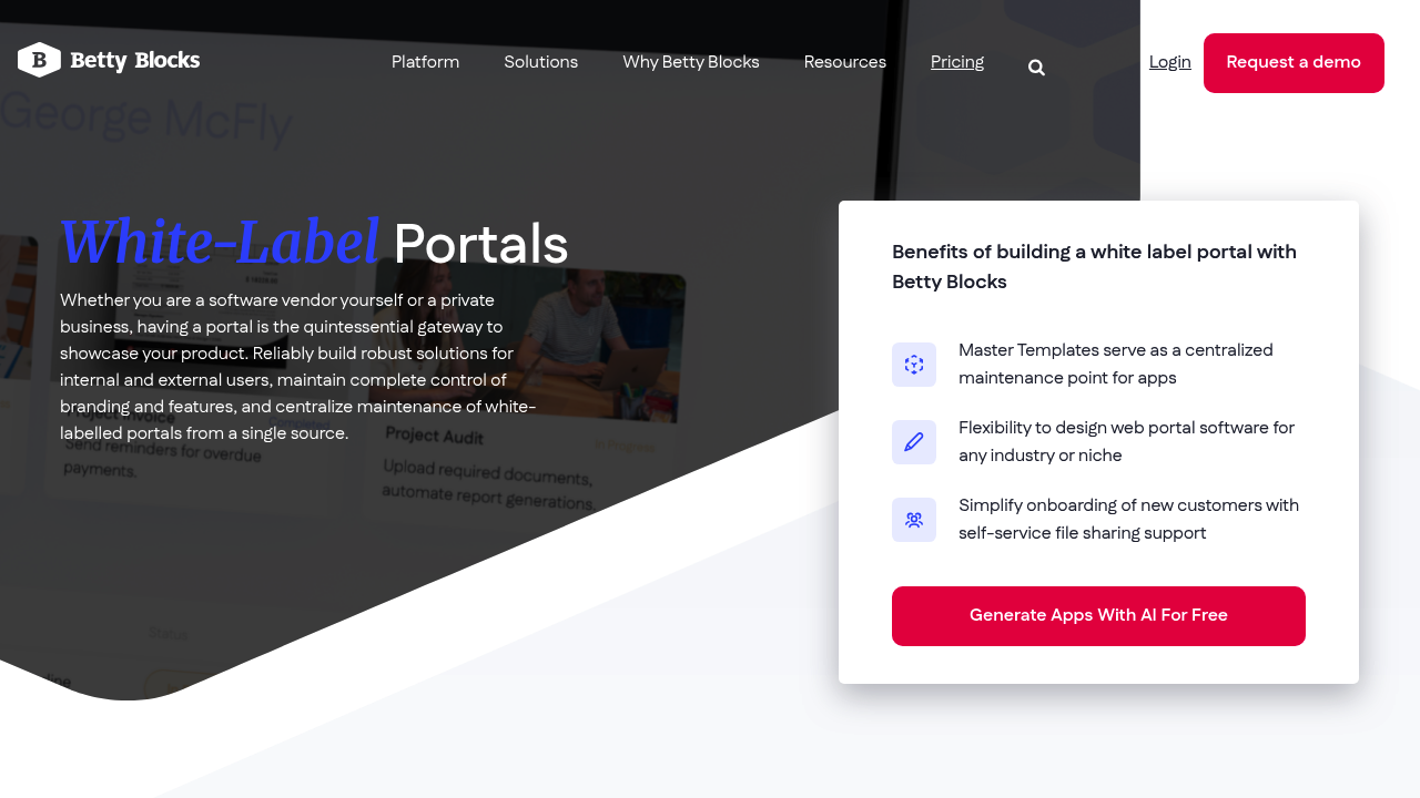 Desktop screenshot of Betty Blocks web interface