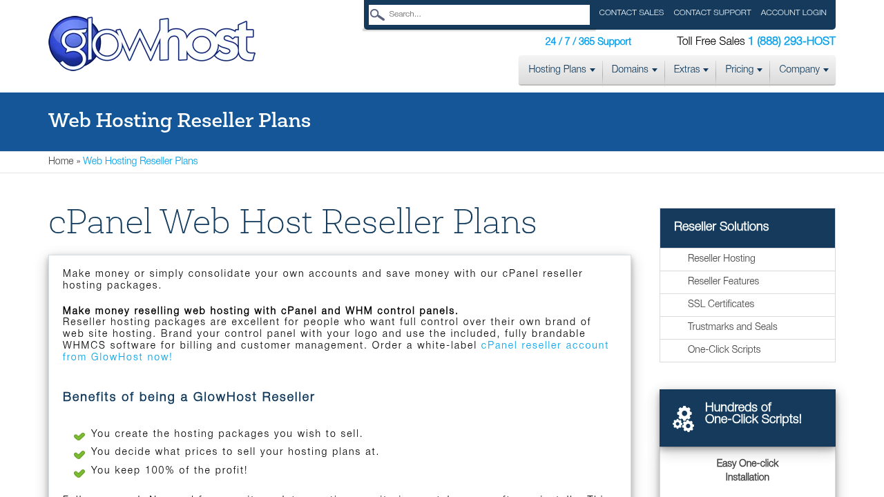 Desktop screenshot of GlowHost Web Hosting Reseller web interface