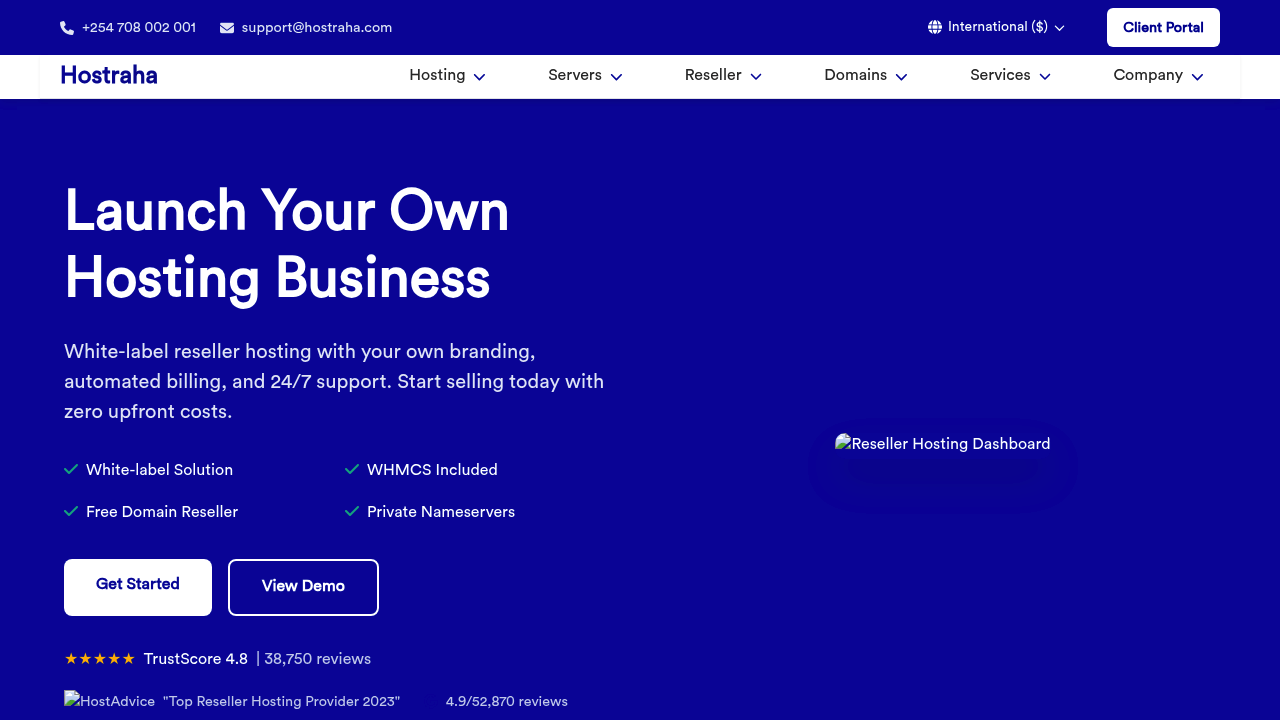 Desktop screenshot of Hostraha web interface