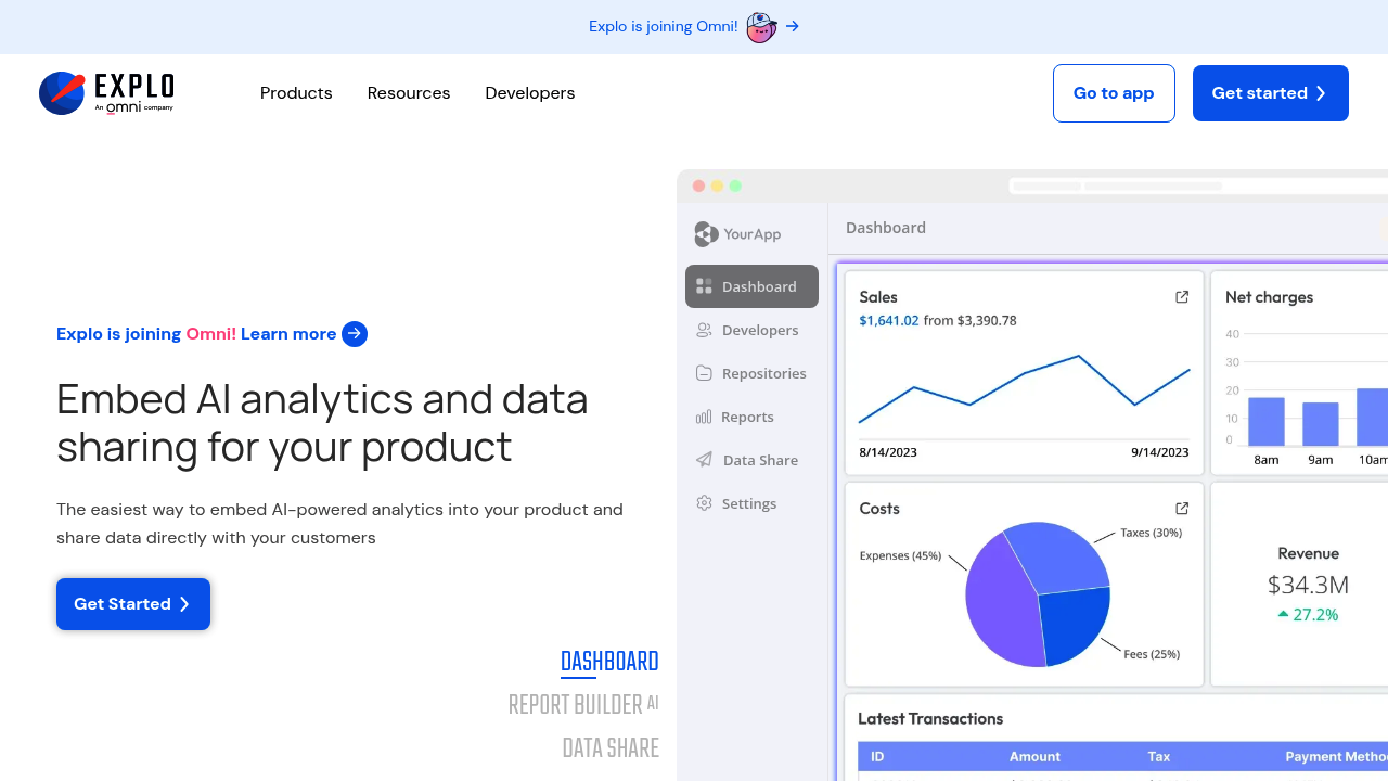 Desktop screenshot of Explo web interface