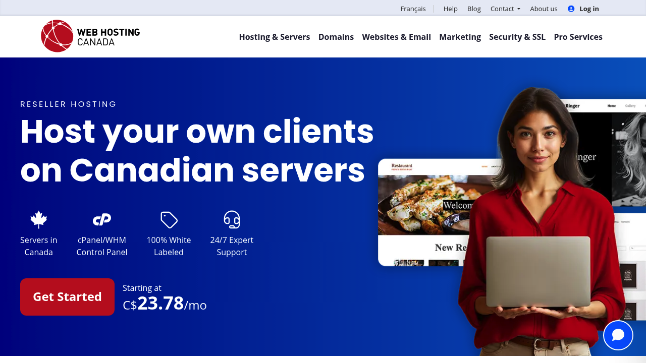 Desktop screenshot of Web Hosting Canada web interface