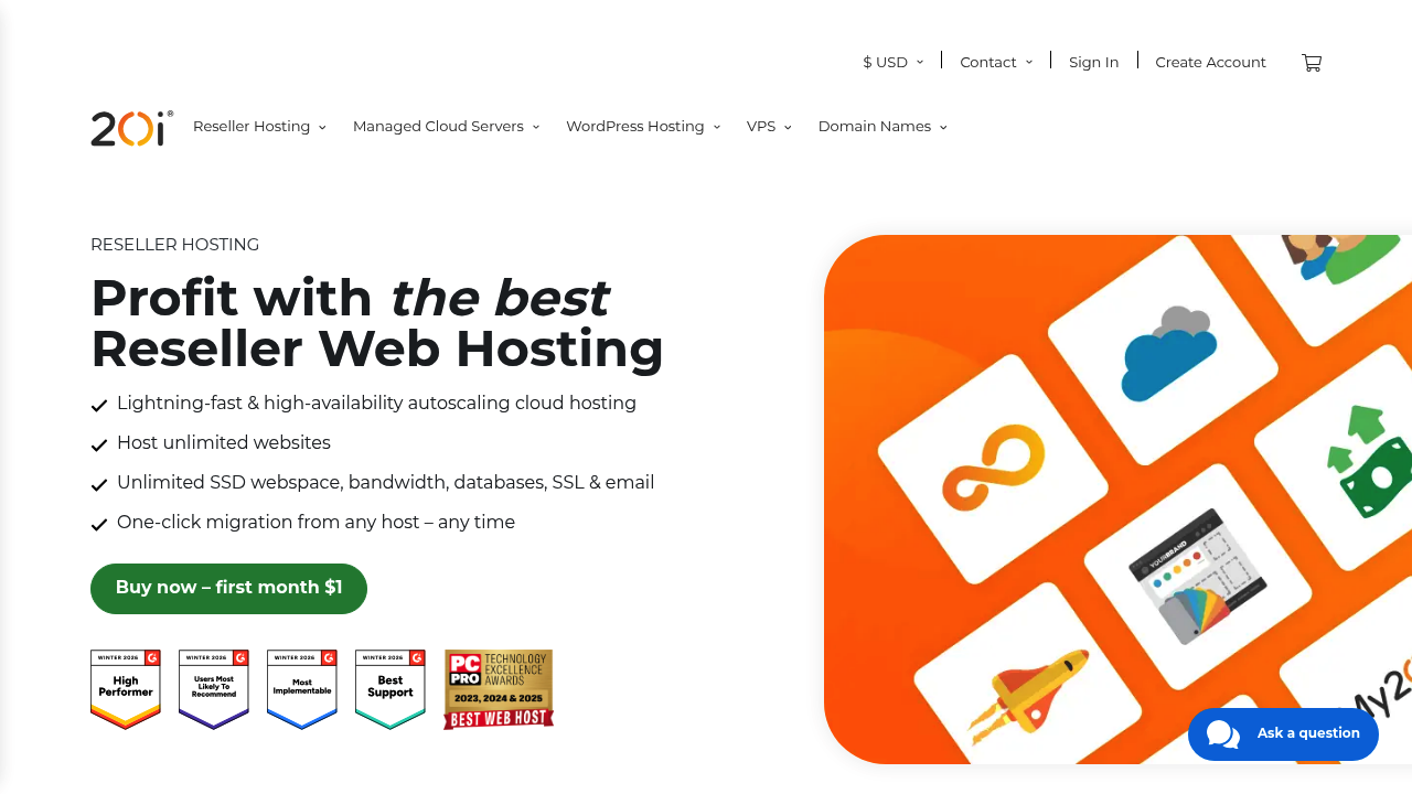 Desktop screenshot of 20i web interface