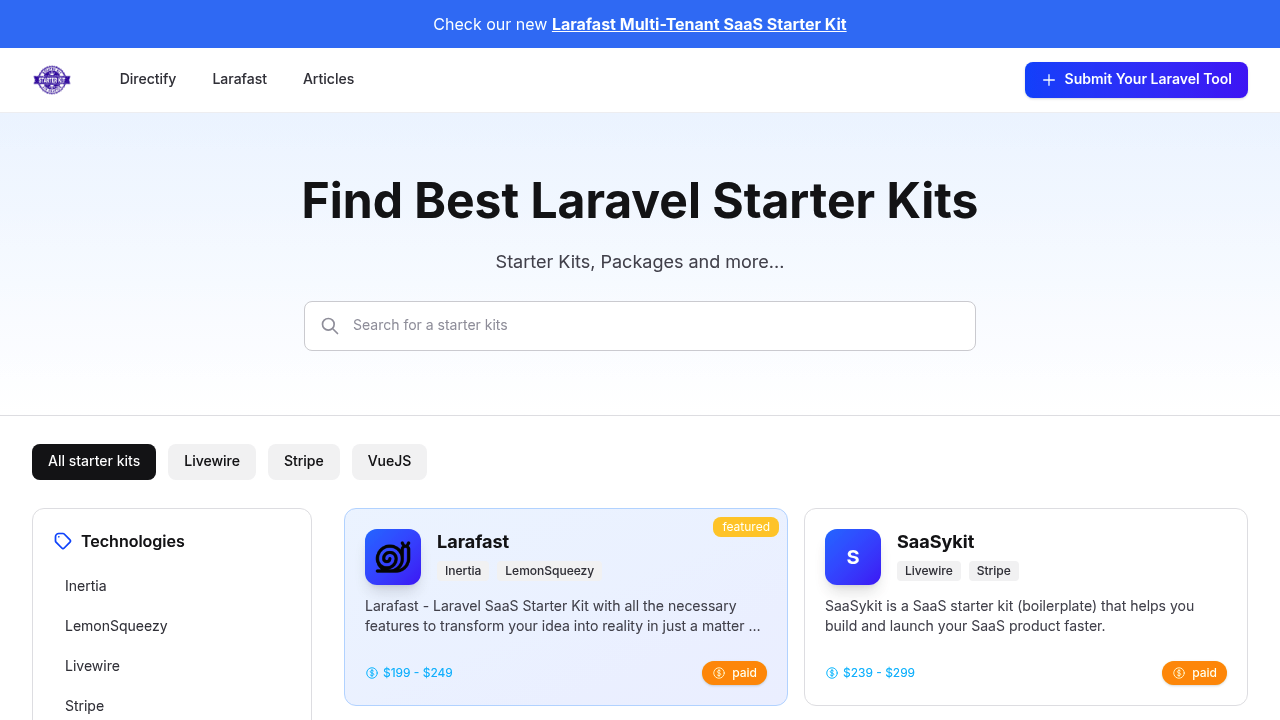 Find Best Laravel Starter Kits
