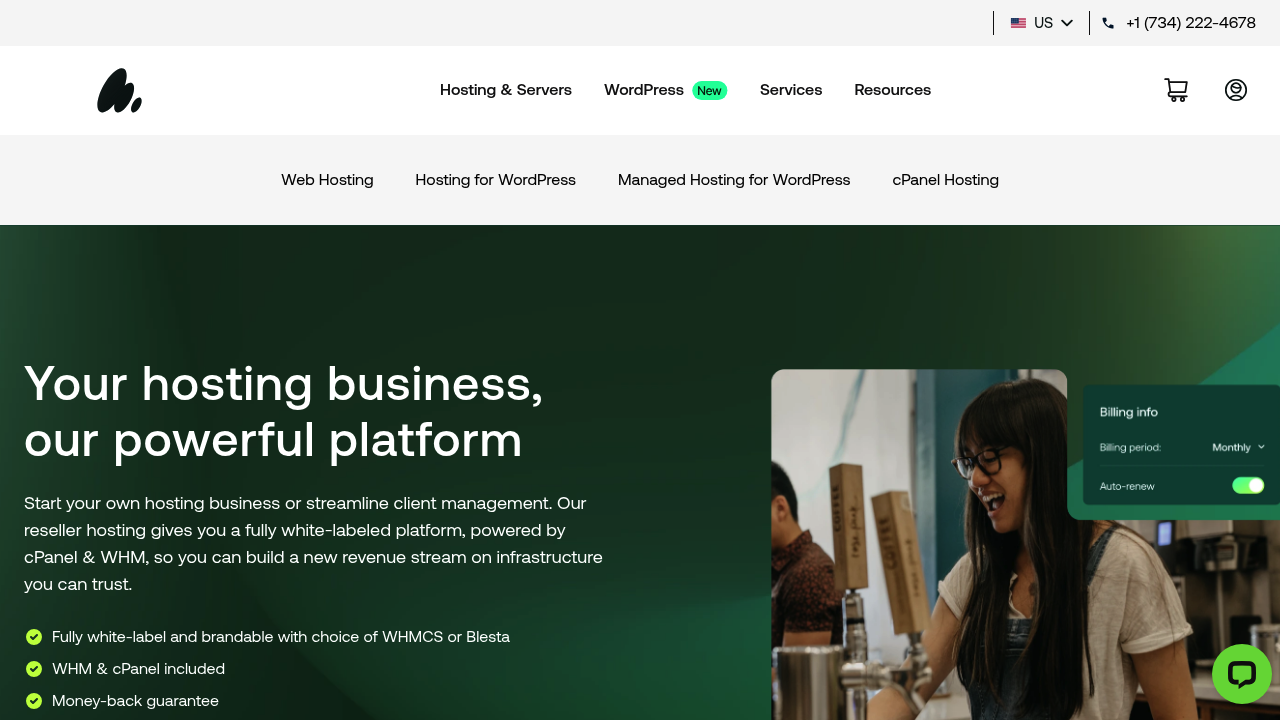 Desktop screenshot of hosting.com web interface