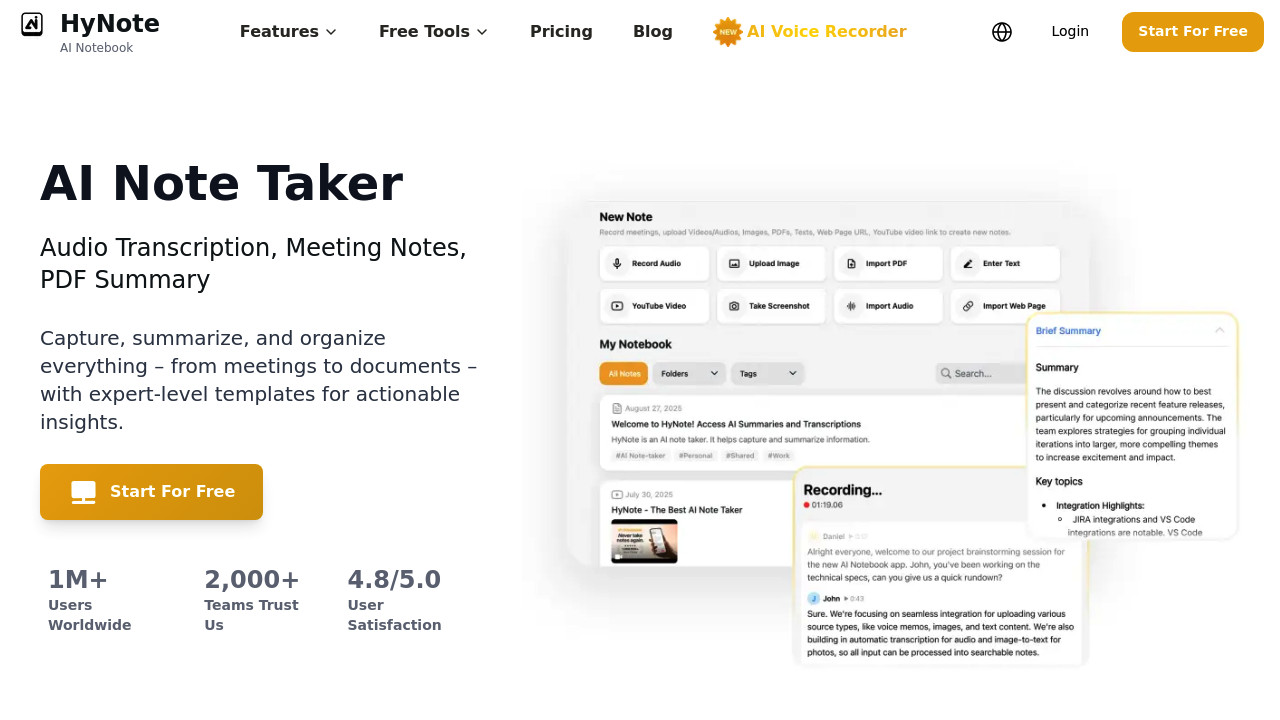 HyNote | Audio Transcription, Meeting Notes, PDF Summary