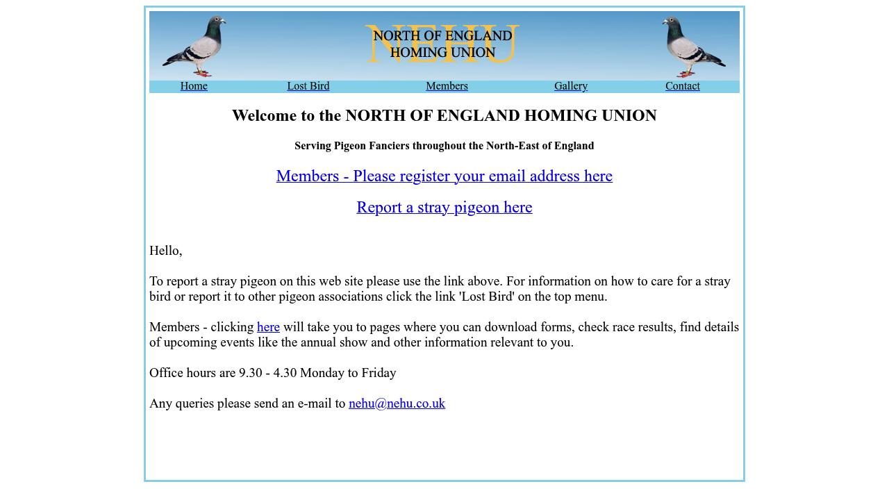 North of England Homing Union racing pigeon resource image