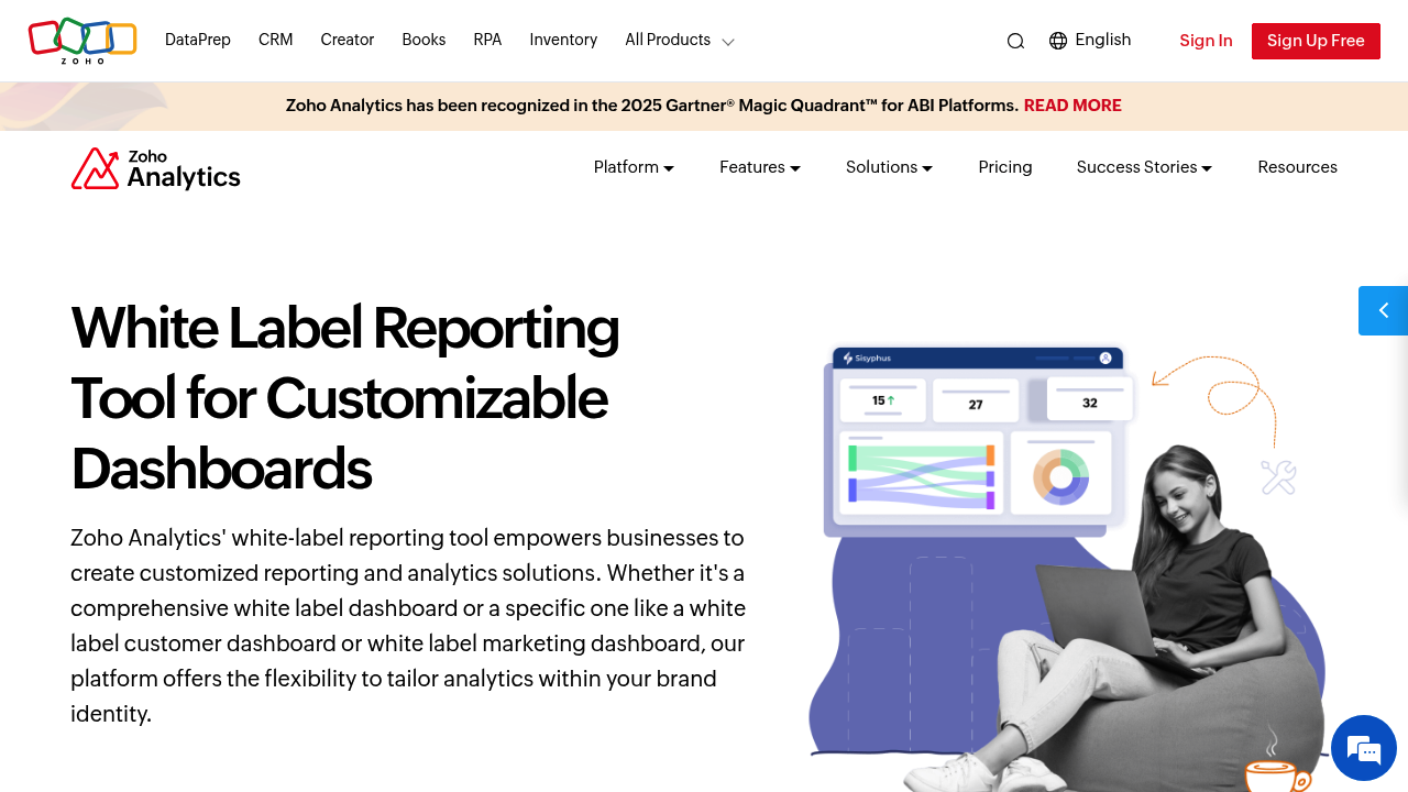 Desktop screenshot of Zoho Analytics web interface