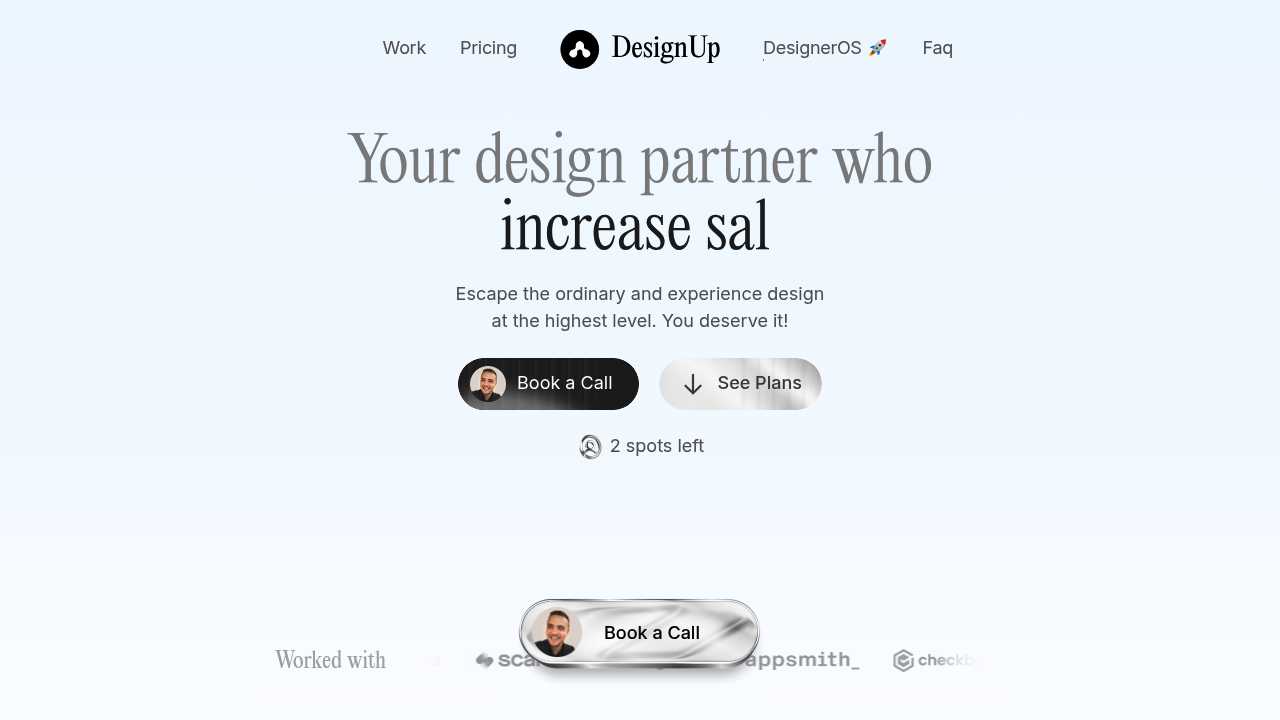 DesignUp website screenshot showing design services and portfolio