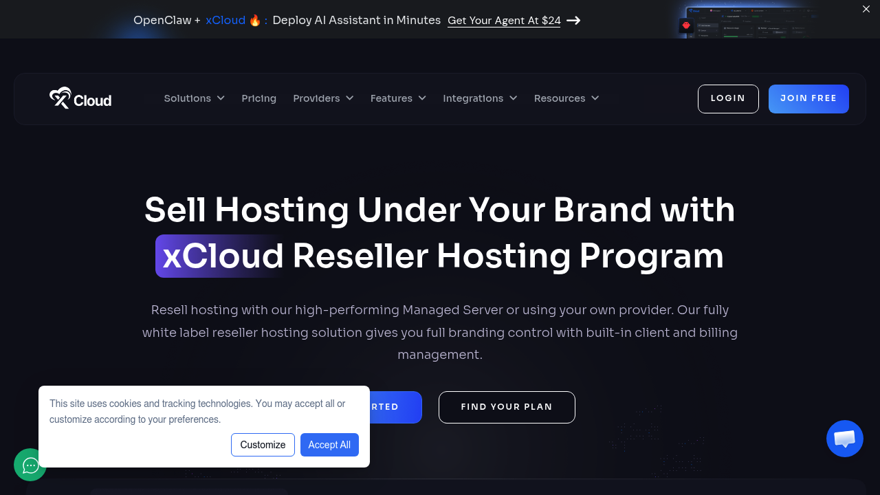Desktop screenshot of xCloud web interface