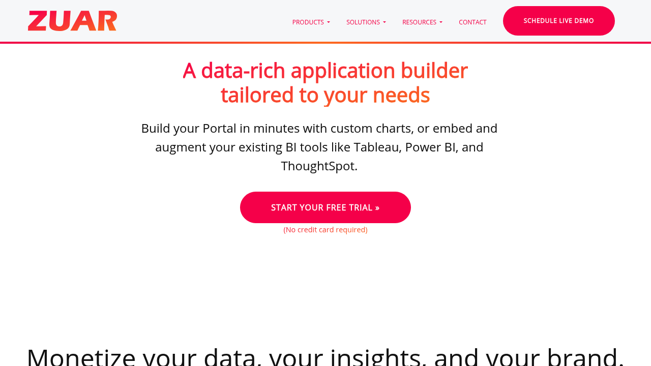 Desktop screenshot of Zuar web interface