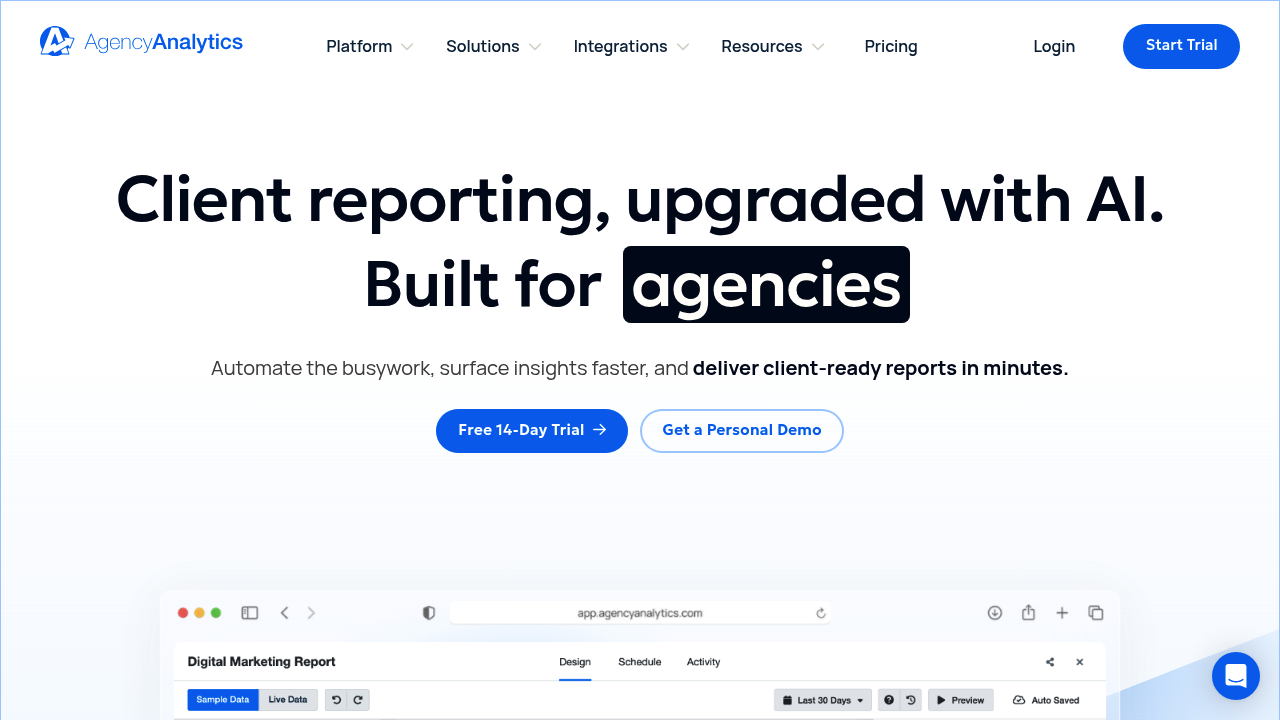 Desktop screenshot of AgencyAnalytics web interface
