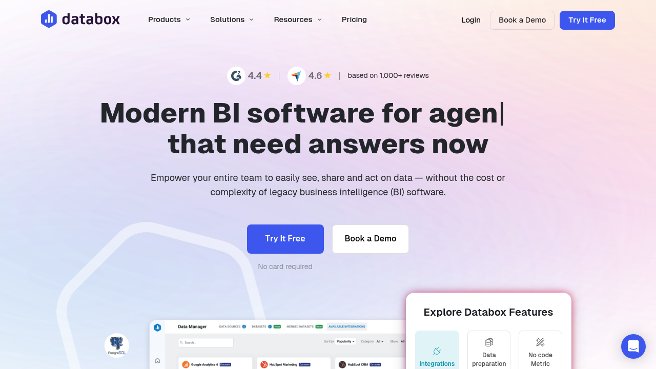 Desktop screenshot of Databox web interface