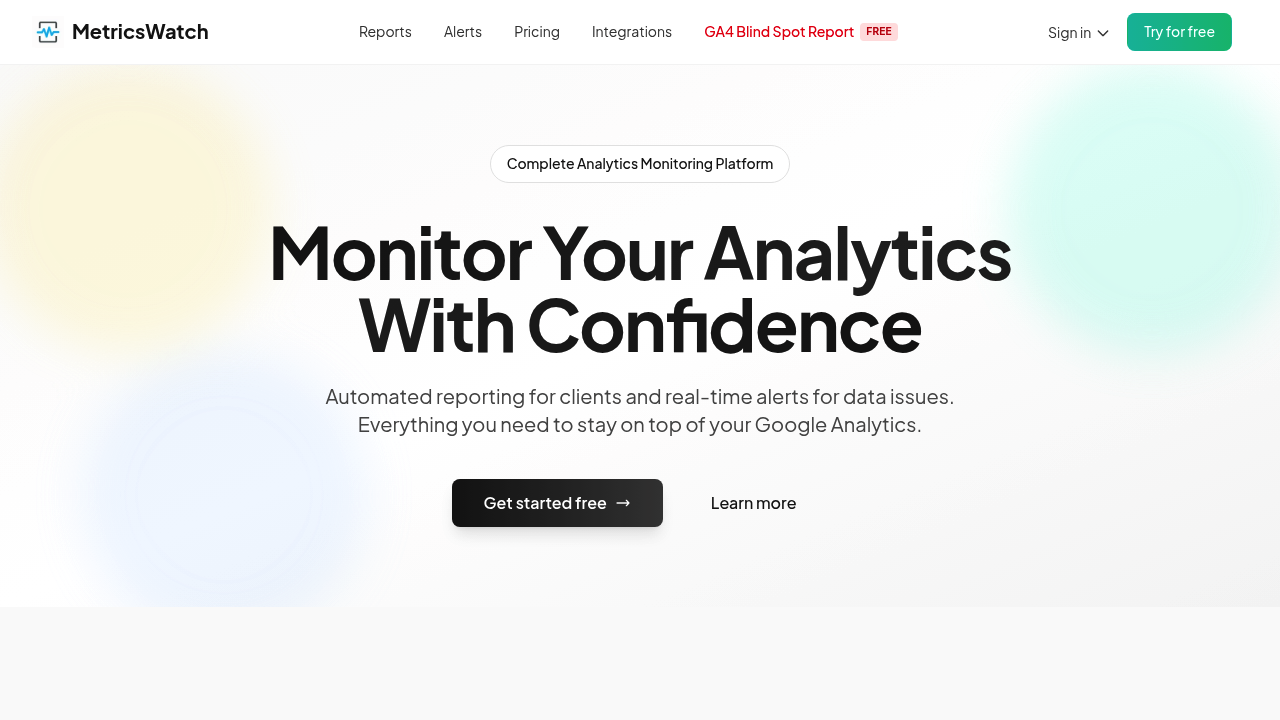 Desktop screenshot of Metrics Watch web interface