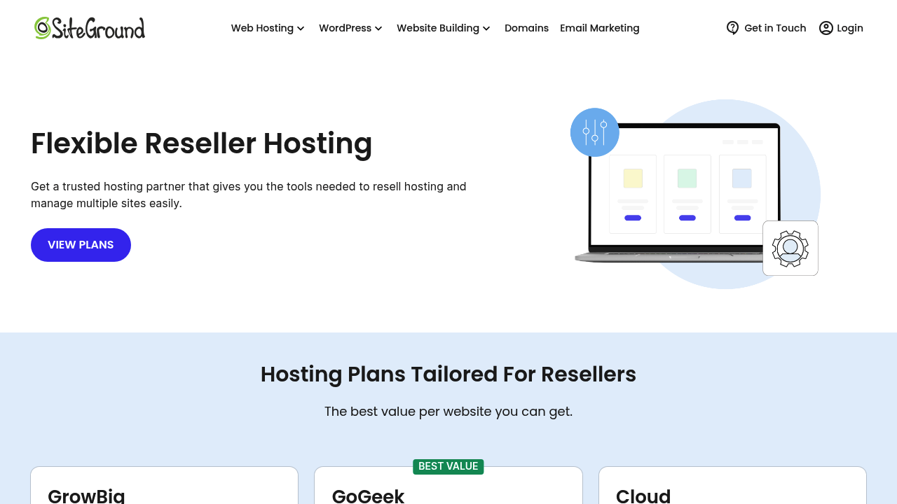 Desktop screenshot of SiteGround web interface