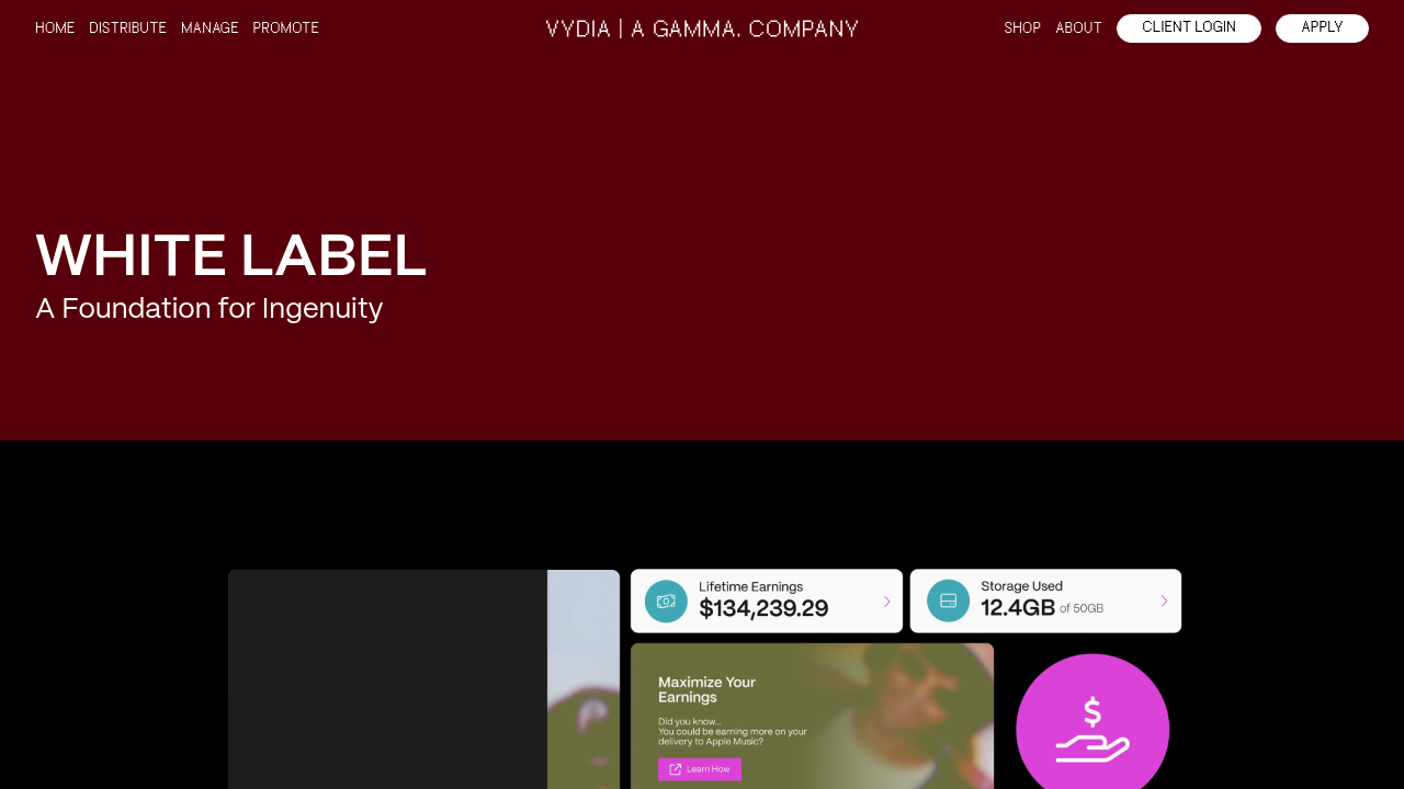 Desktop screenshot of Vydia web interface