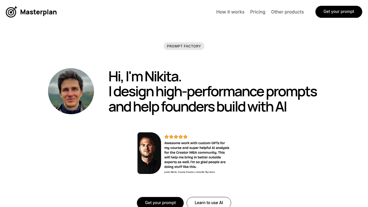 Screenshot of Promptnik website homepage