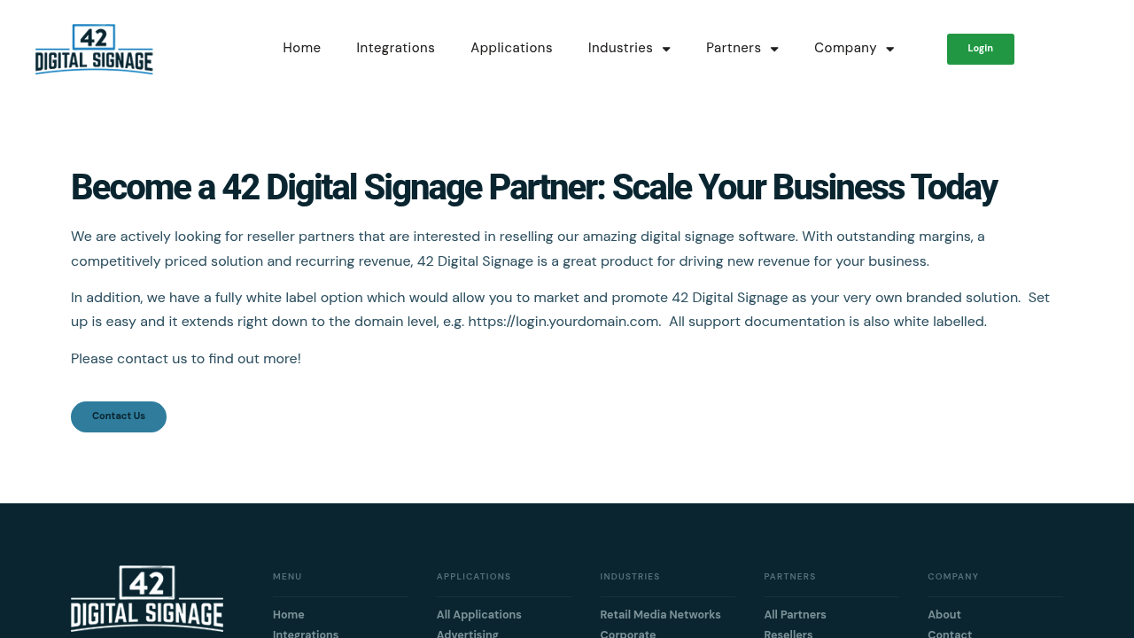 Desktop screenshot of the 42 Digital Signage reseller partner page