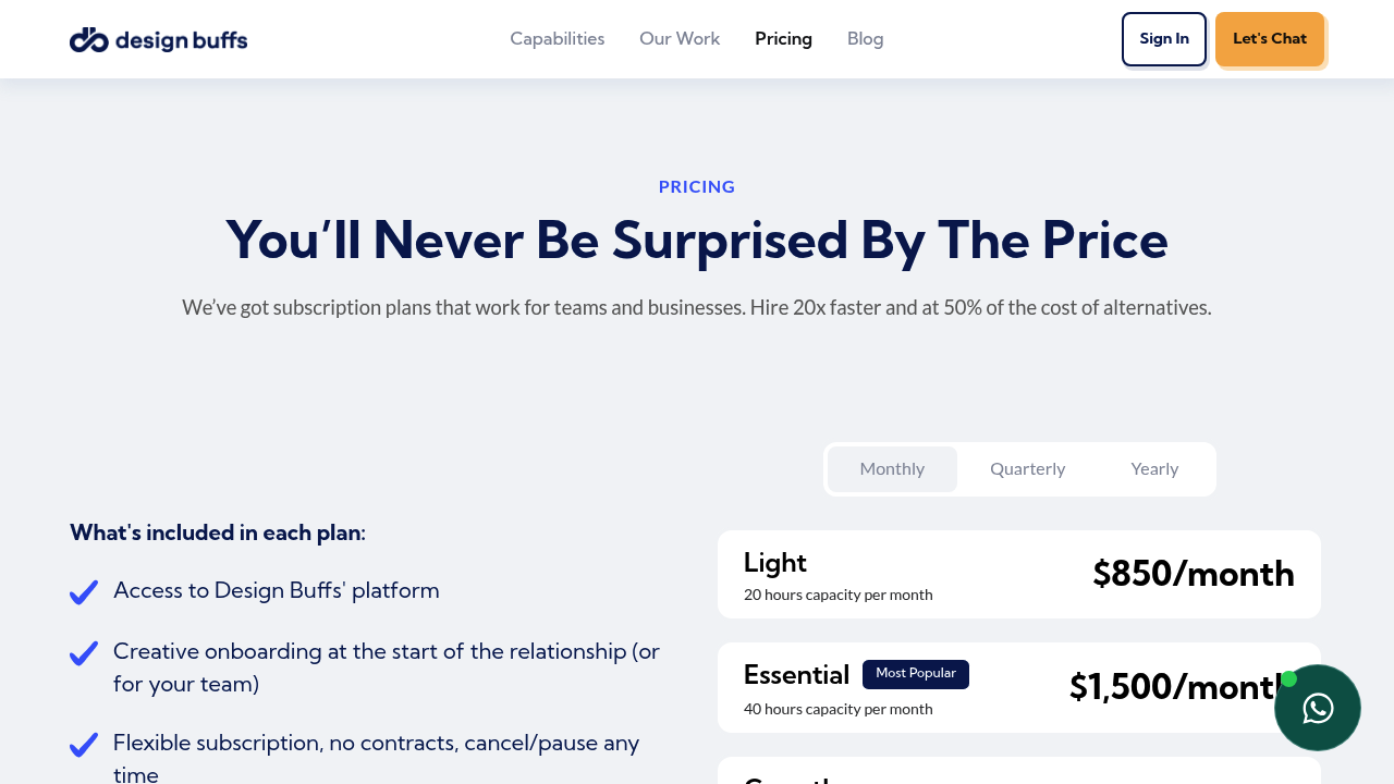 Design Buffs website pricing page