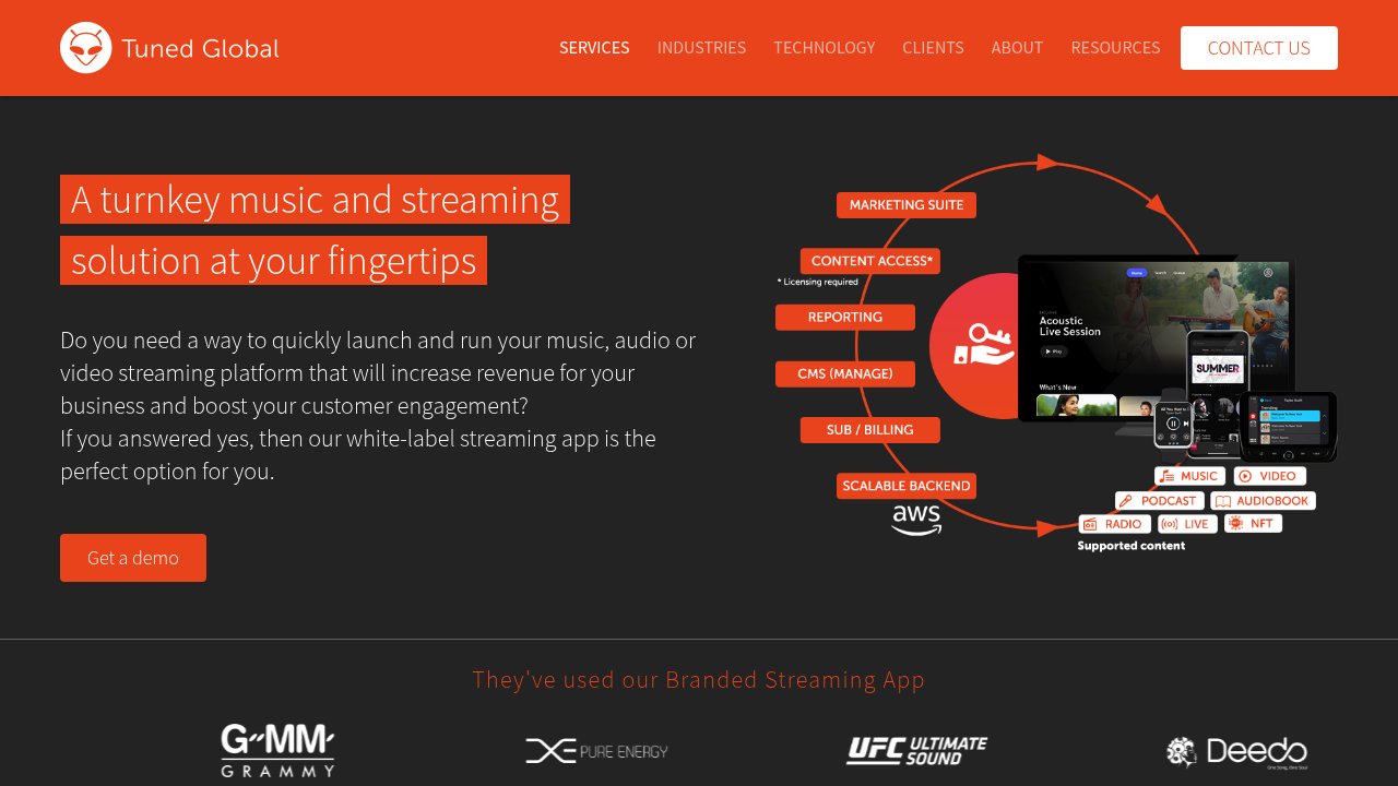 Desktop screenshot of Tuned Global web interface