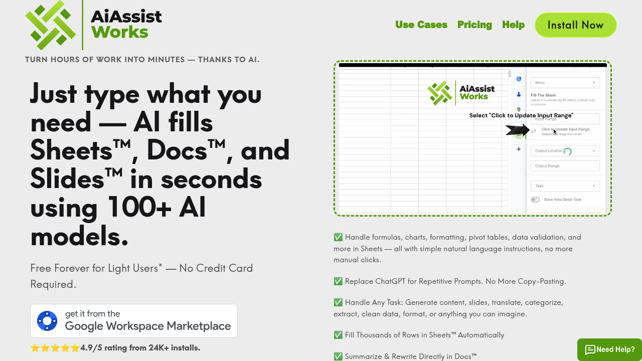AiAssistWorks - AI for Google Sheets, Slides & Docs