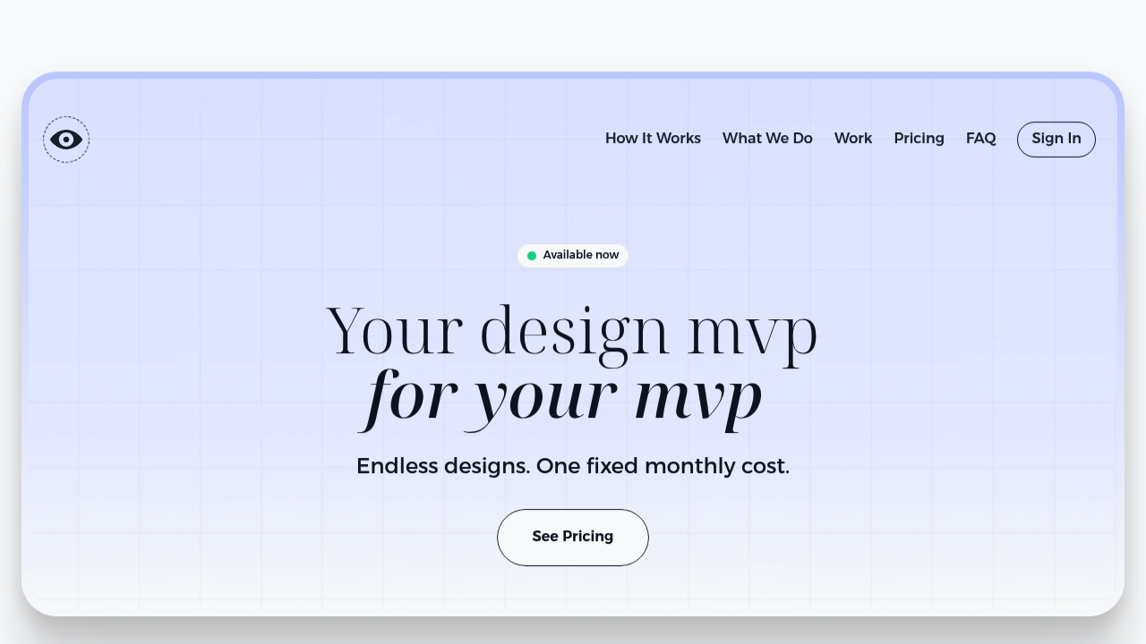 Screenshot of the Hiddenlayer Design website hero section featuring the headline 'Your design mvp for your mvp'.