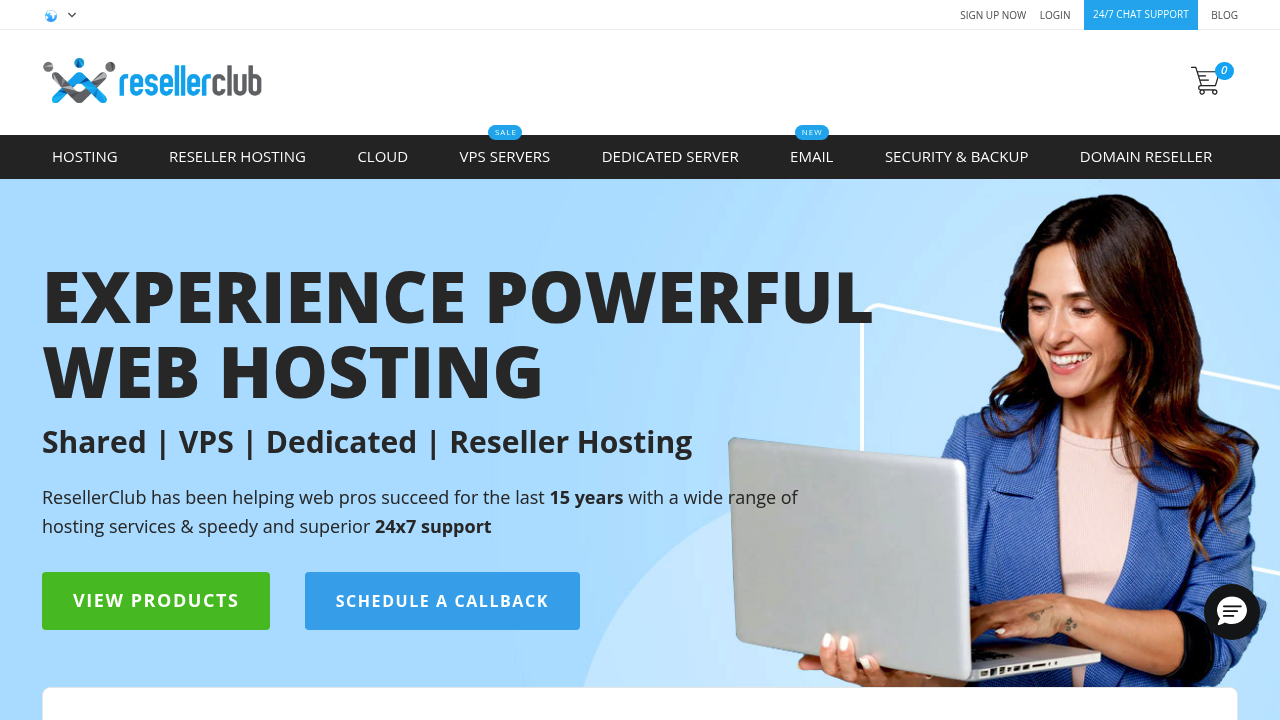 Desktop screenshot of Resellerclub web interface