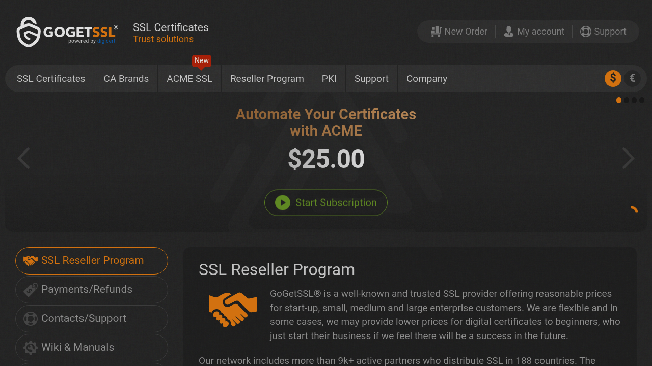 Desktop screenshot of GoGetSSL web interface